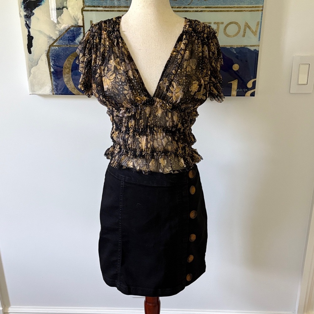 Free People Floral V-Neck Blouse